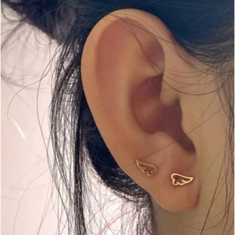 14k OR 925 Sterling Silver Teeny Tiny Gaurdian Angel Wings Micro Stud Ea… - Picture 9 of 11